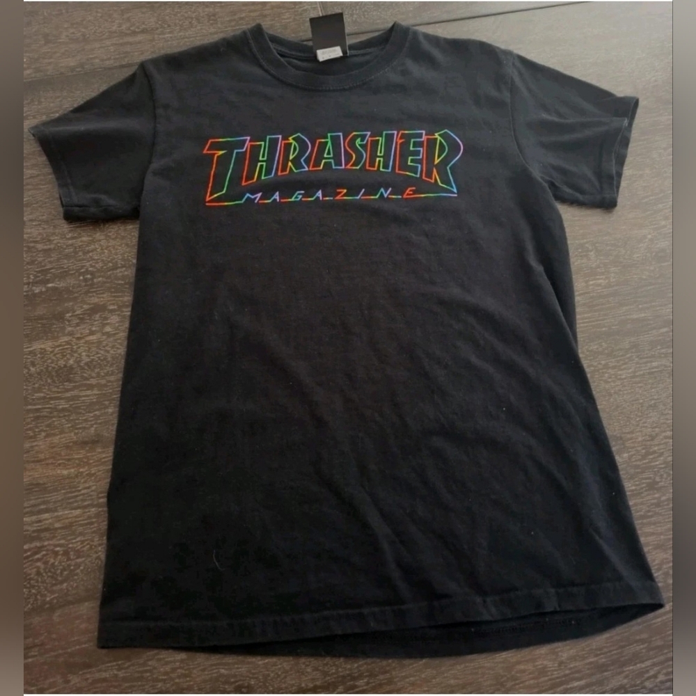 Thrasher Magazine Rainbow Logo T-Shirt Blk S 100% Cotton